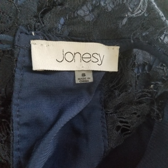 Jonesy Navy Blue Lace Mock Neck Tank Top - Picture 6 of 7